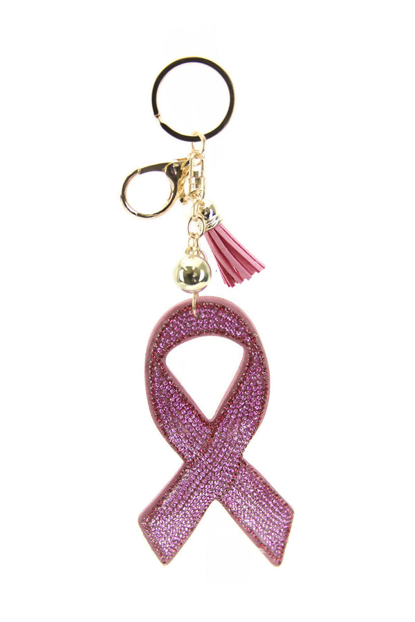 PINK BREAST CANCER RIBBON WITH TASSEL KEY CHAIN