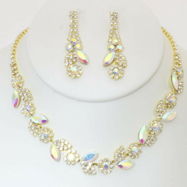 LEAF PATTERN RHINESTONE JEWELRY SET