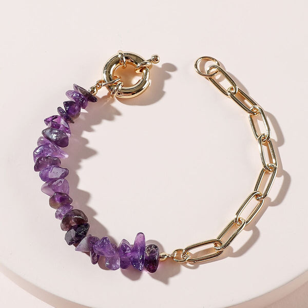 Amethyst Stone Crystal and Chain Bracelet