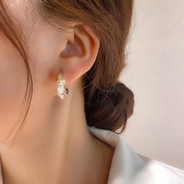 Gold-Dipped Floral Gemstone Hoop Earrings