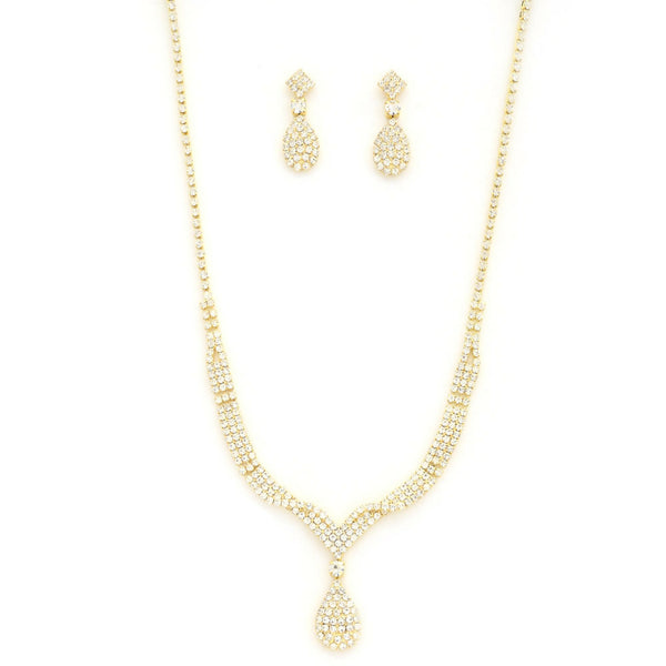 TEARDROP V SHAPE RHINESTONE NECKLACE AND EARRINGS SET