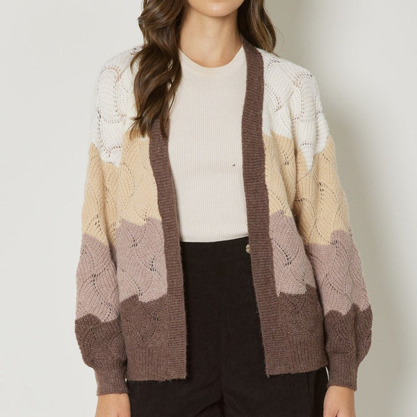Amelia ColorBlock Cable Knit Open Front Cardigan